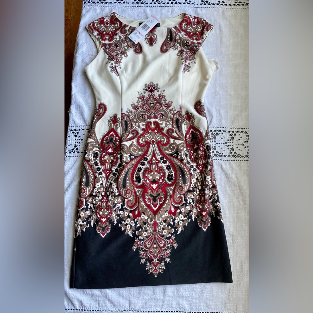 Nine West Cream, Red and Black Sleeveless Dress